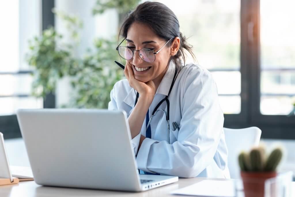 female doctor using telehealth