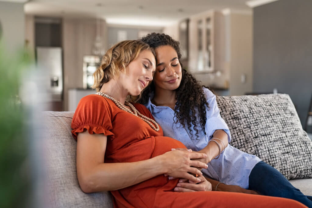 lesbian couple at home