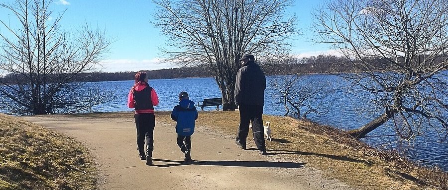 a family walking in a park